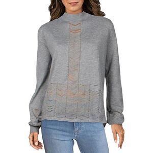 AVEC Womens Stretch Ribbed Scalloped Long Sleeve Mock Neck Sweater